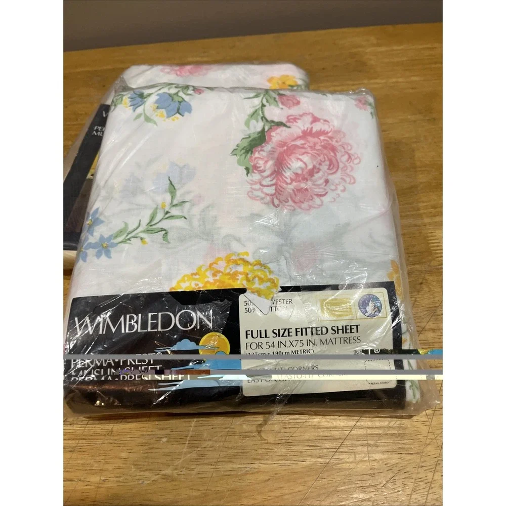 Sears Vtg Flat Fitted Sheets Full Wimbledon Floral Pink Yellow‎ Blue Cottagecore